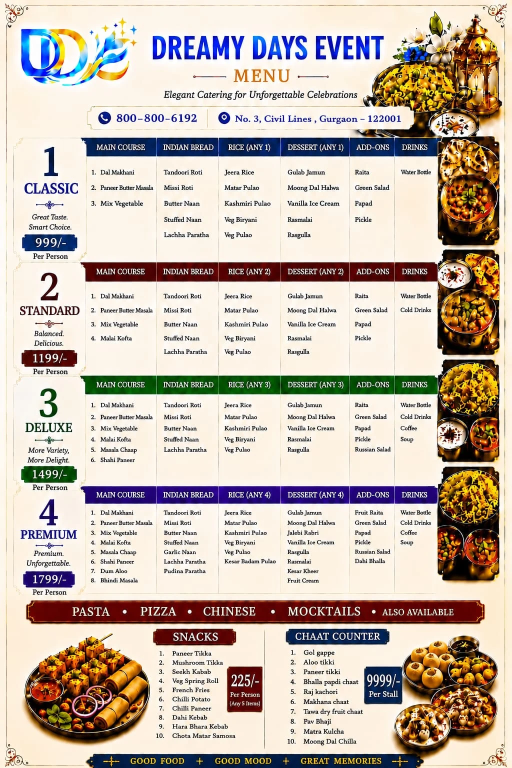 Dreamy Days Event Catering Menu