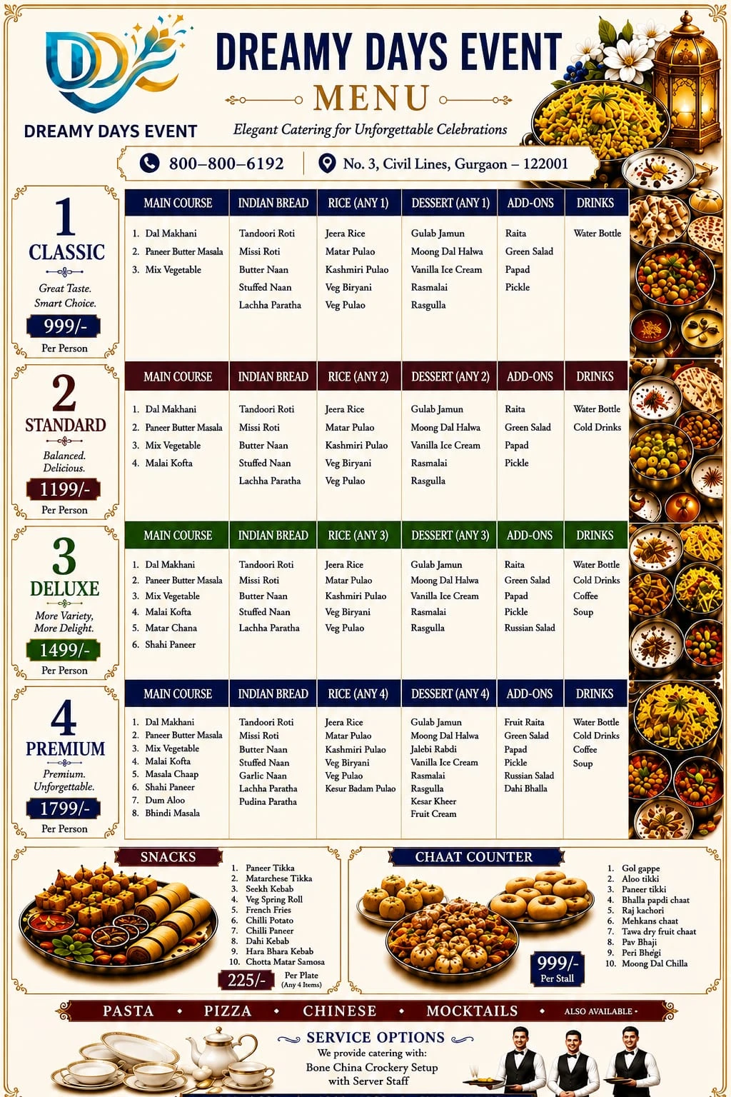 Dreamy Days Event Catering Menu